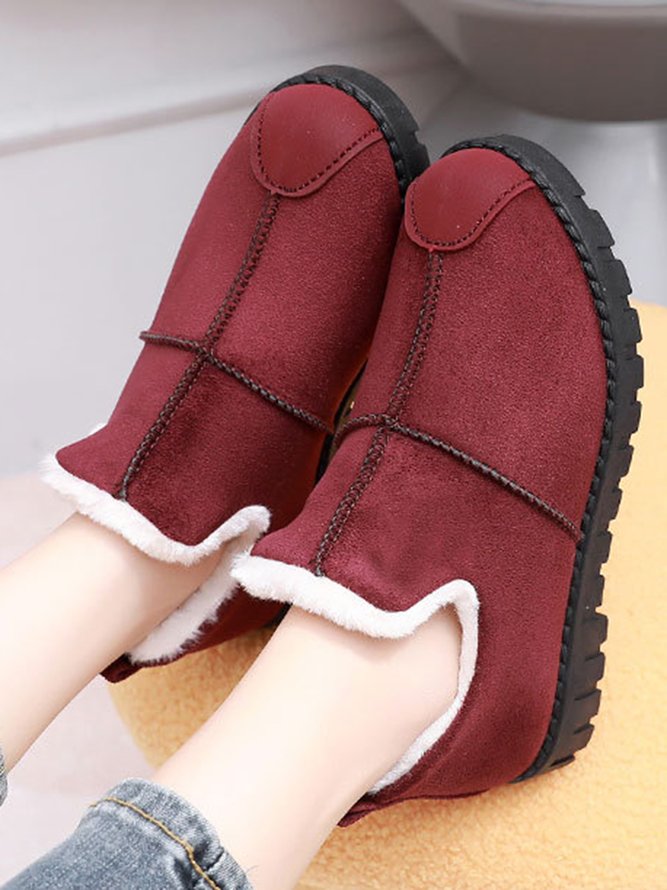 Unifarben Wasserdicht Kunstwildleder Warm Vlies Schneestiefel