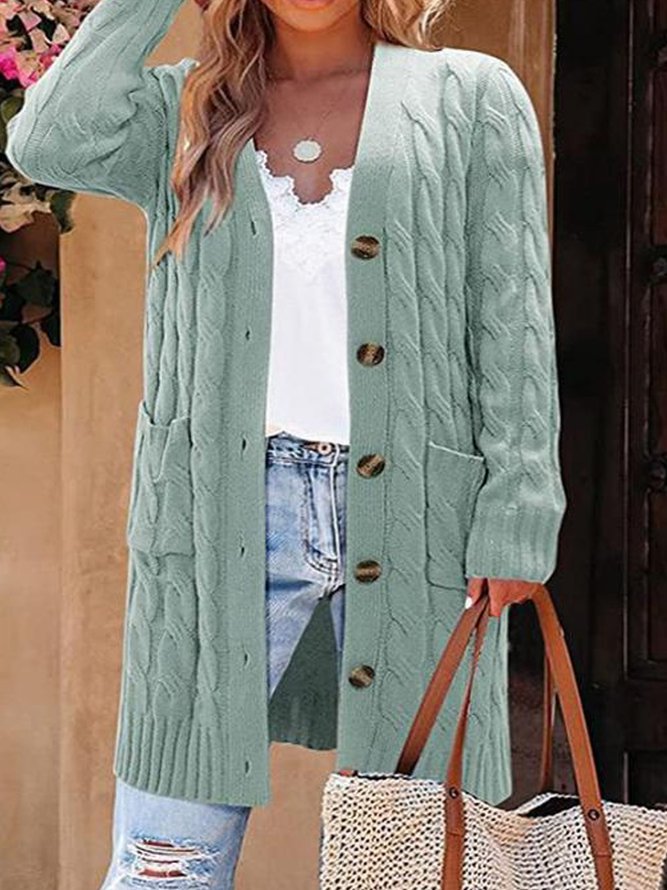 Rundhals Lässig Unifarben Weit Strickjacke