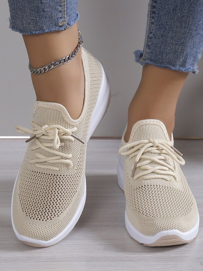Lässig Schnürung Dekor Atmungsaktiv Flyknit Keilabsatz Slip On Sneakers