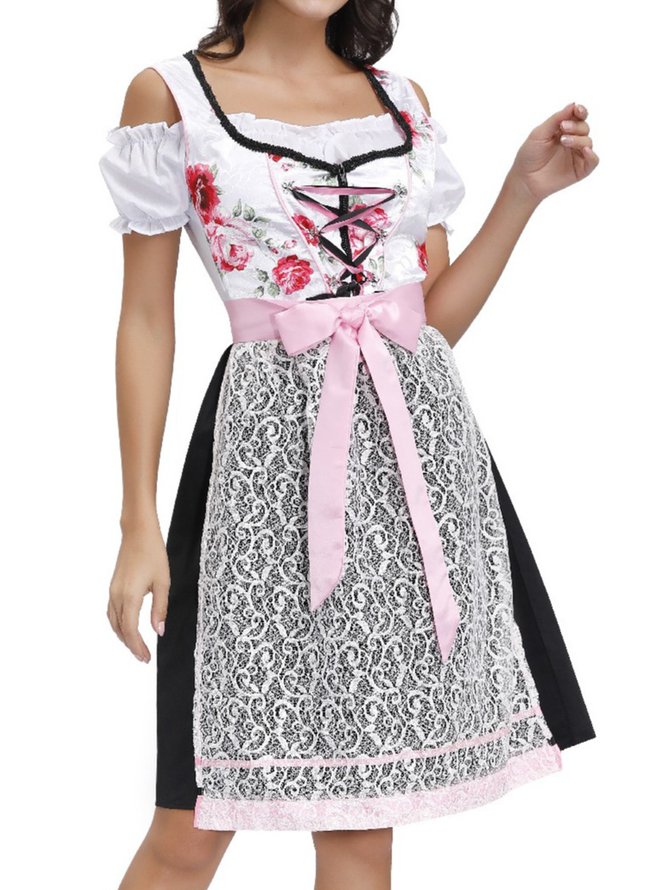 Oktoberfest Bayerisch traditionell Bier Kurzarm Schnürung Schleife Spitze Kleid