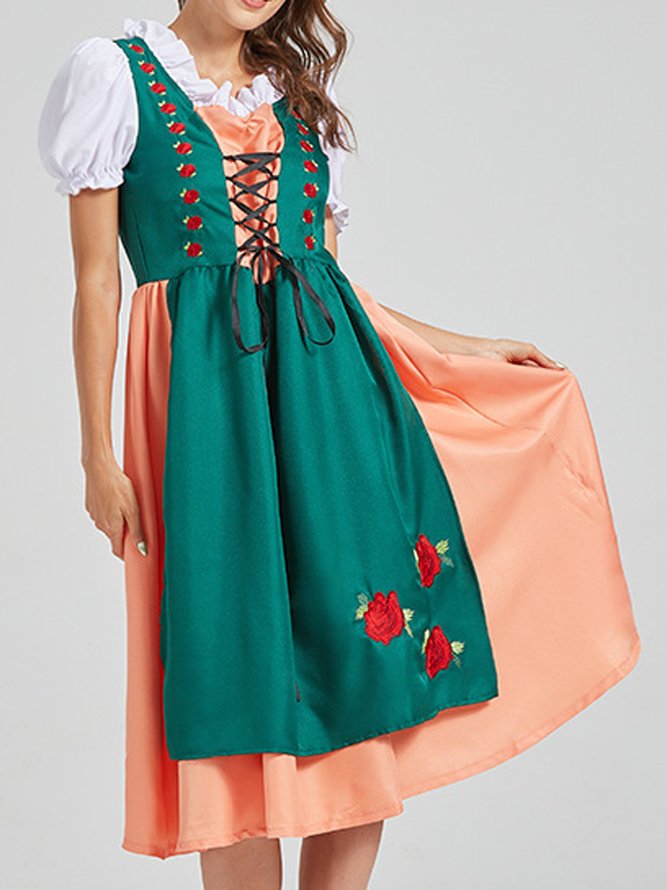 Geblümt Schleife Regelmäßige Passform Deutschland Kleid mit Nein