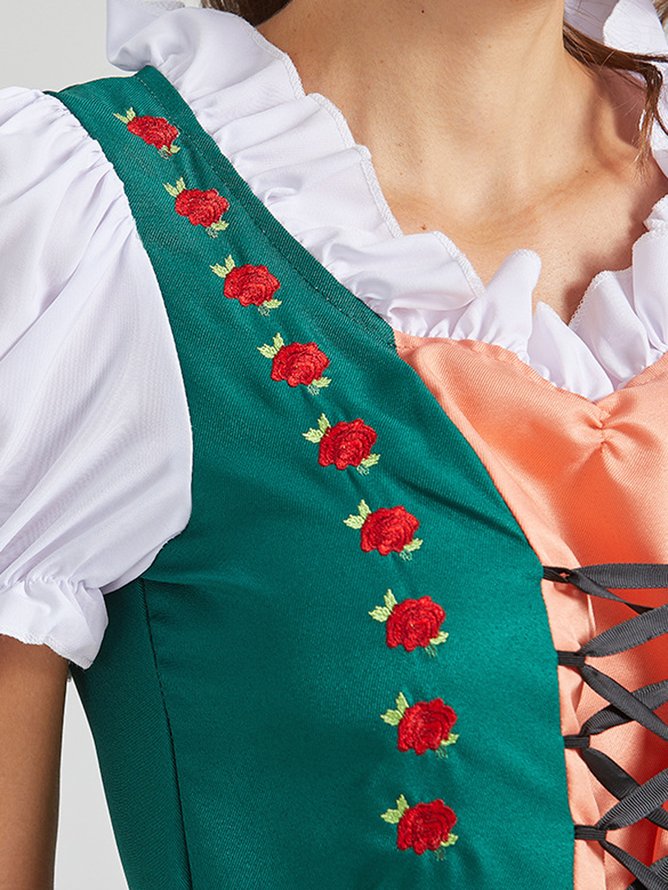 Geblümt Schleife Regelmäßige Passform Deutschland Kleid mit Nein