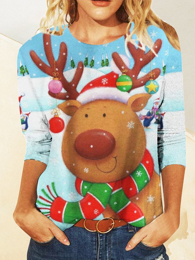 Weihnachten Lässig Rundhals T-Shirt