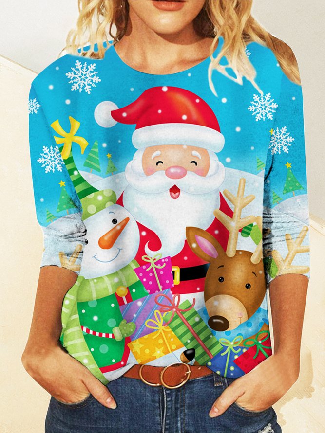 Weihnachten Lässig Rundhals T-Shirt