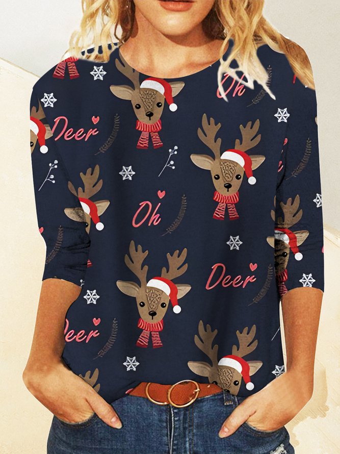 Weihnachten Lässig Rundhals T-Shirt