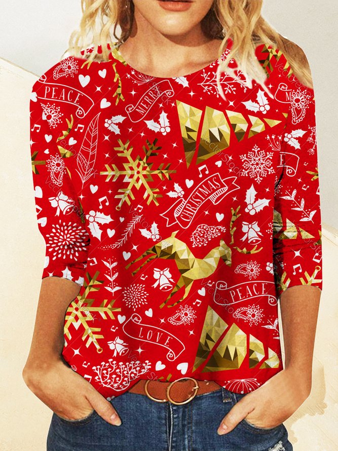 Weihnachten Lässig Rundhals T-Shirt