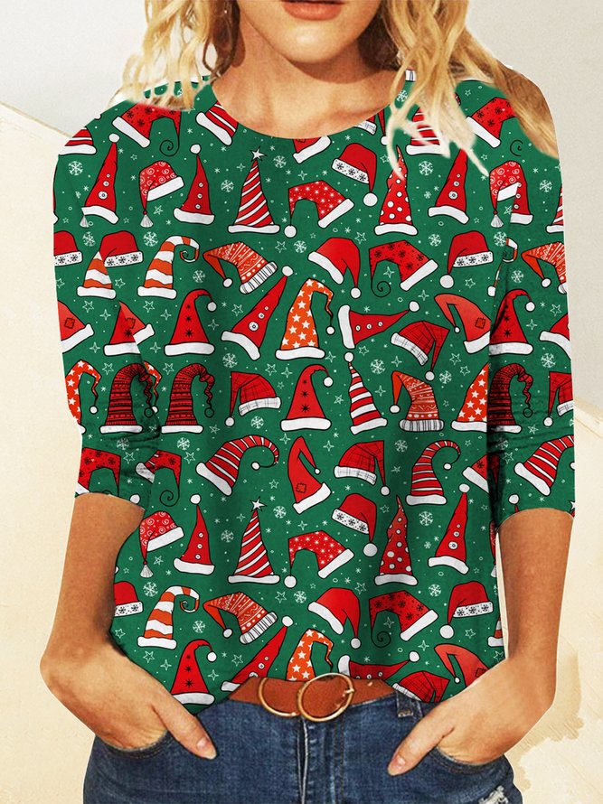 Weihnachten Lässig Rundhals T-Shirt