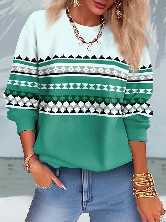 Einfach Ethnisch Stil Rundhals Sweatshirt