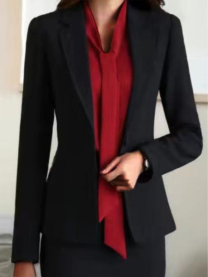 Langarm Reverskragen Unifarben Schnalle Lässig Blazer