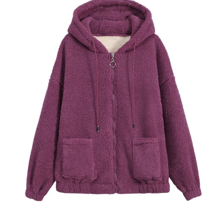 Fluff/Granular-Fleece-Stoff Lässig Kapuze Teddy Jacke