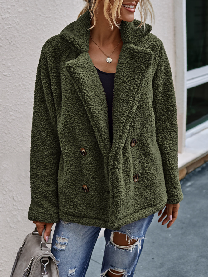 Lässig Reverskragen Weit Teddy Jacke