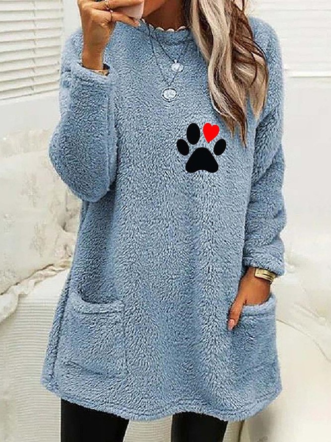 Rundhals Fluff/Granular-Fleece-Stoff Lässig Sweatshirt
