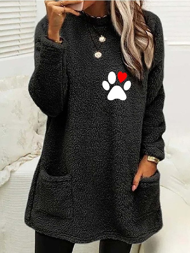 Rundhals Fluff/Granular-Fleece-Stoff Lässig Sweatshirt