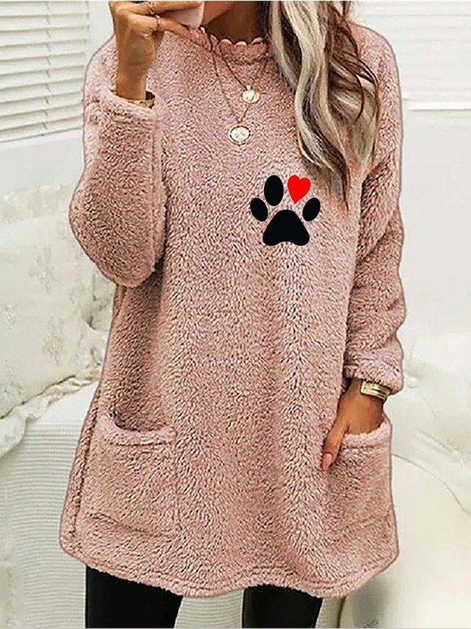 Rundhals Fluff/Granular-Fleece-Stoff Lässig Sweatshirt