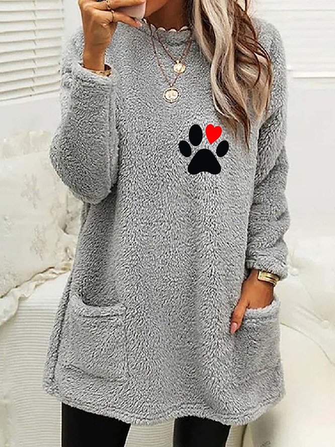 Rundhals Fluff/Granular-Fleece-Stoff Lässig Sweatshirt