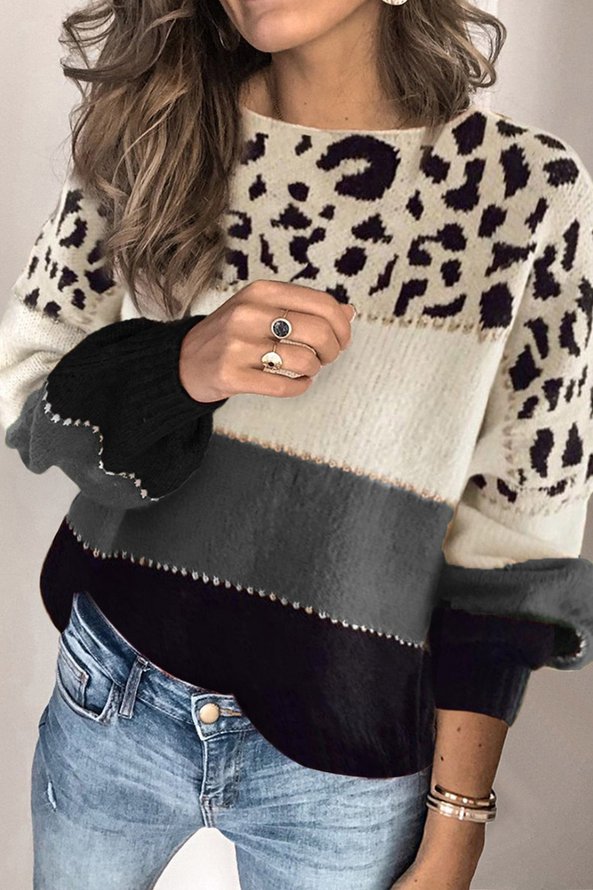 Weit Lässig Gestrickt Rundhals Pullover