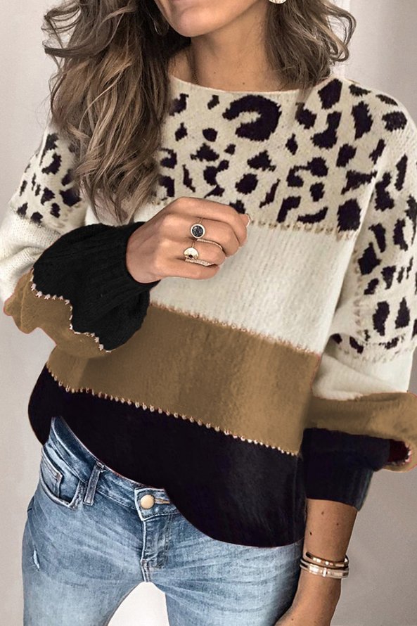 Weit Lässig Gestrickt Rundhals Pullover