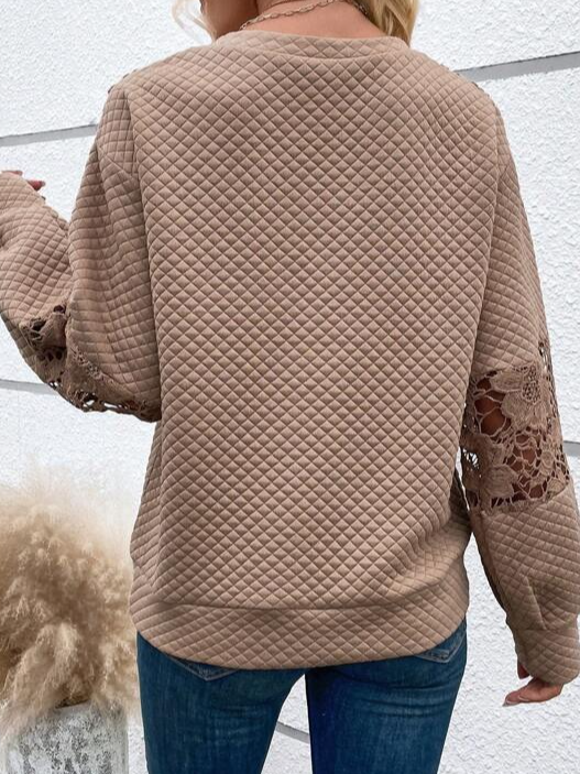 Spitze Langarm V-Ausschnitt Böhmisch Sweatshirt
