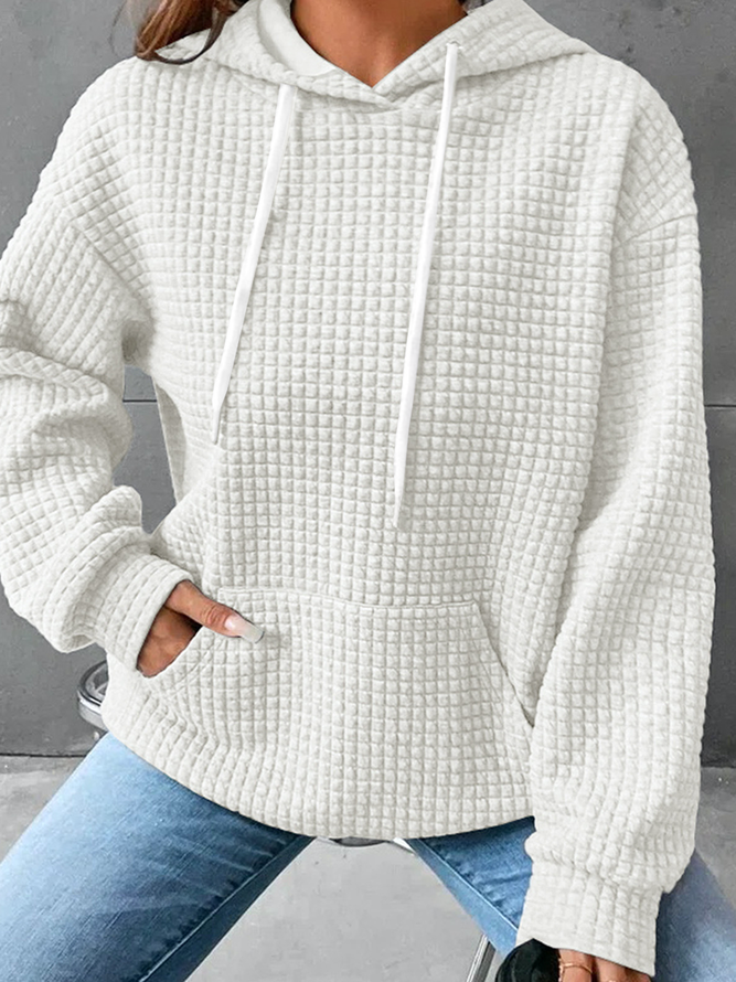 Damen Einfach Unifarben Frühling/Herbst Schwer Täglich Weit Baumwollmischung Regelmäßig H-Linie Kapuzenpullover