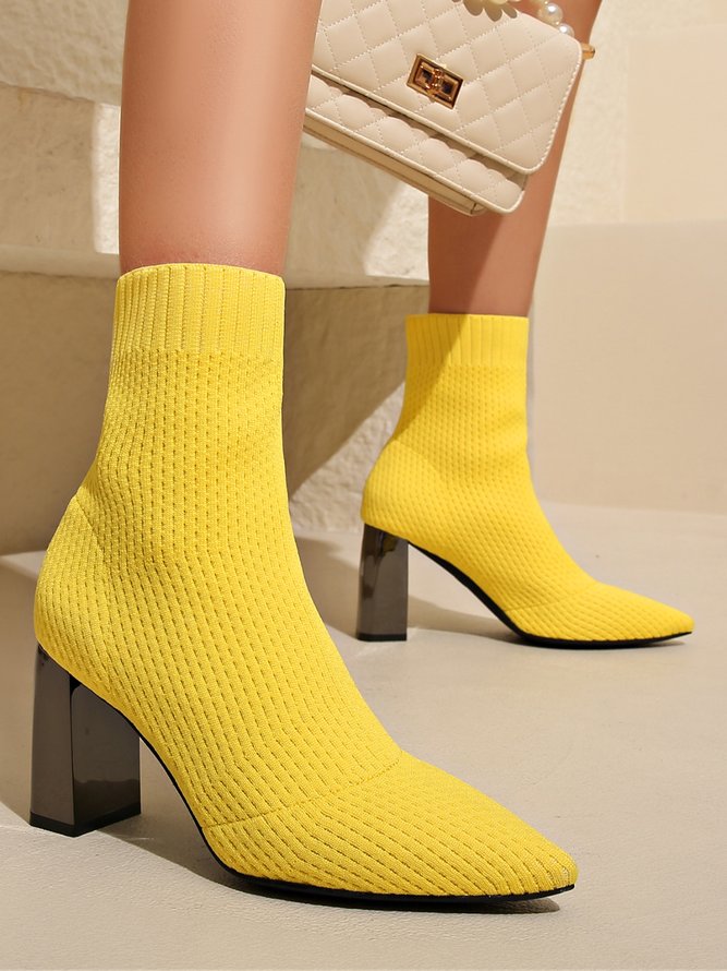 Damen Unifarben Einfach Herbst Hochelastisch Party Spitz Textil Slip On Sockenstiefel Sockenstiefel