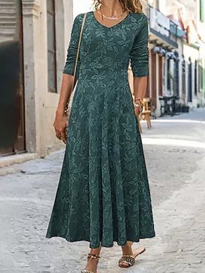 Lässig Geblümt Frühling/Herbst Kapuze Schwer Weit Maxikleid H-Linie Nein Kleider für Damen