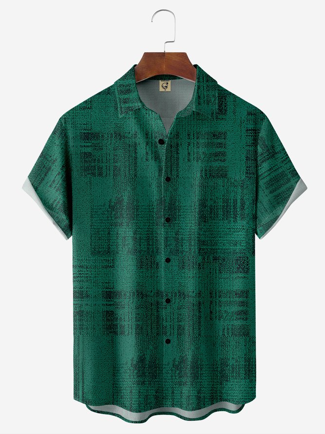 Herren Gestreift Lässig Sommer Polyester Weit H-Linie Regelmäßig Hemdkragen Tasche Patchwork Aloha-Hemden