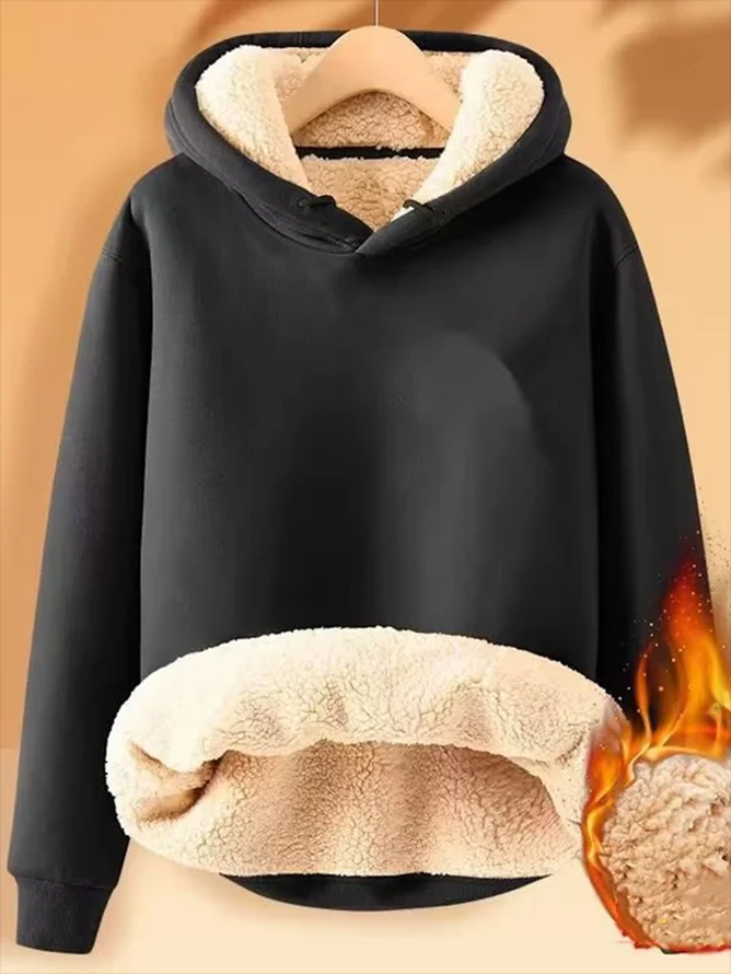 Damen Lässig Unifarben Winter Kapuze Mikroelastizität Weit Langarm H-Linie Vlies Kapuzenpullover