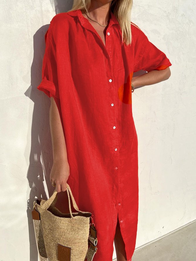 Lässig Unifarben Sommer Keine Elastizität Weit H-Linie Blusenkleid CC Mini Kleider für Damen