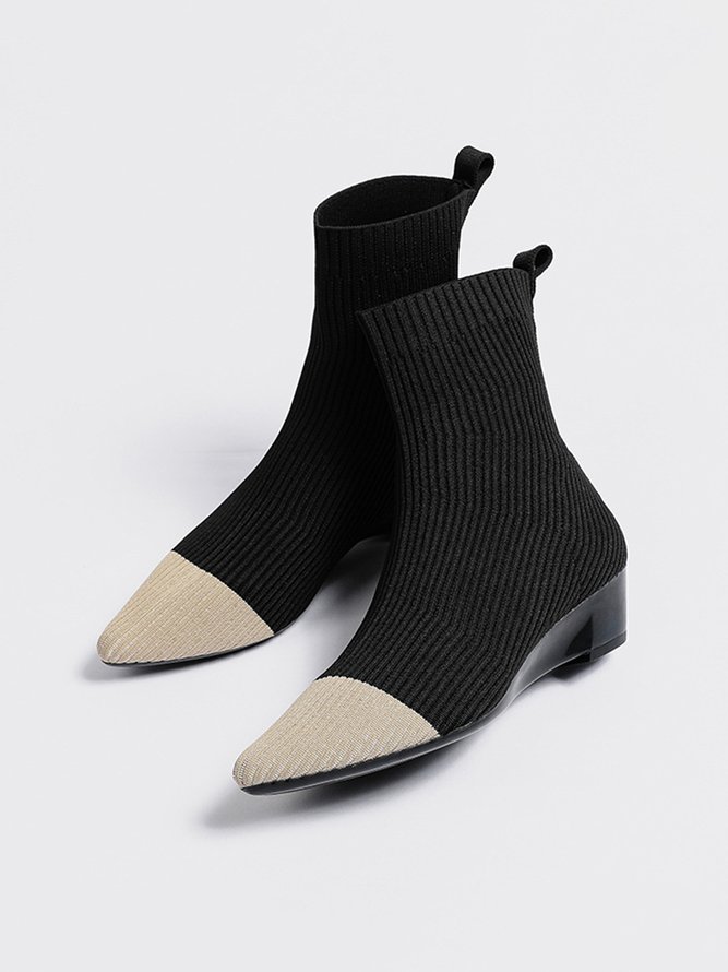Damen Farbblock Einfach Herbst Hochelastisch Täglich Geschlossen Textil Stoff Große Größen Sockenstiefel