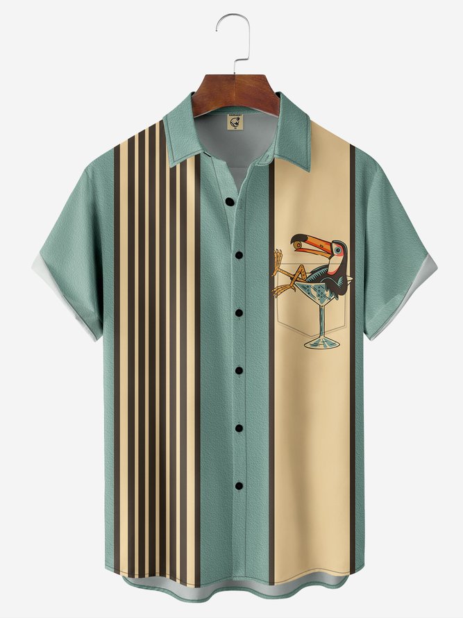 Herren Tier Lässig Sommer Leicht Mikroelastizität Kurzarm H-Linie Hemdkragen Tasche Patchwork Bowling-Shirts