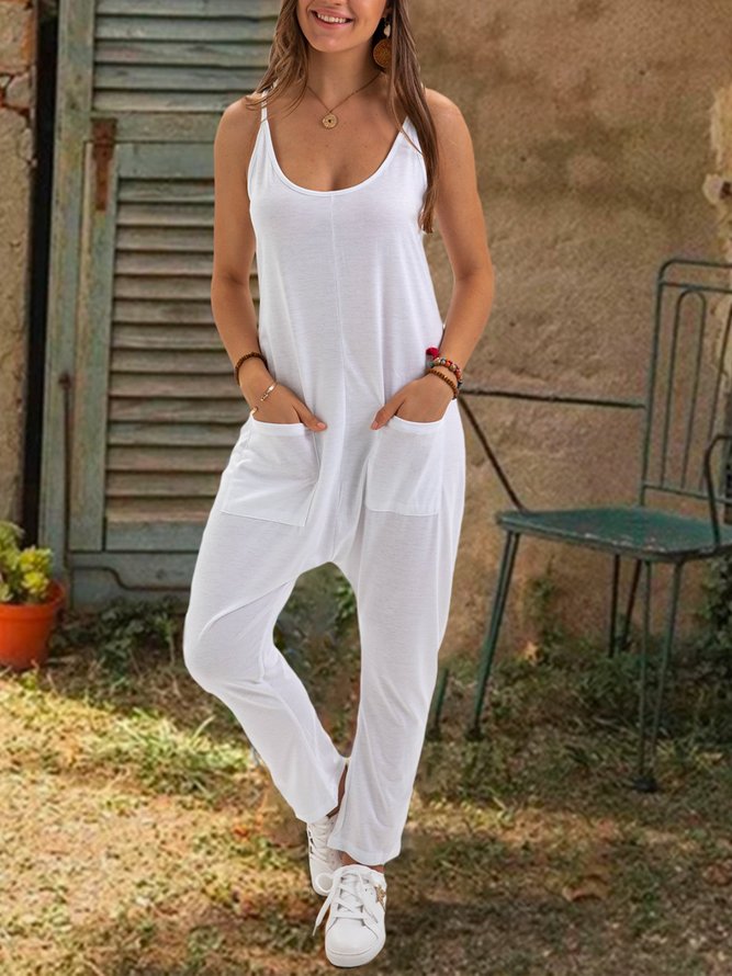 Ärmellos Lässig Unifarben Jumpsuit