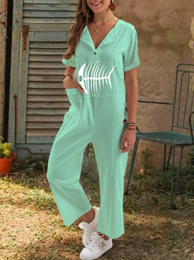 Lässige Kurzarm Jumpsuits mit Taschen