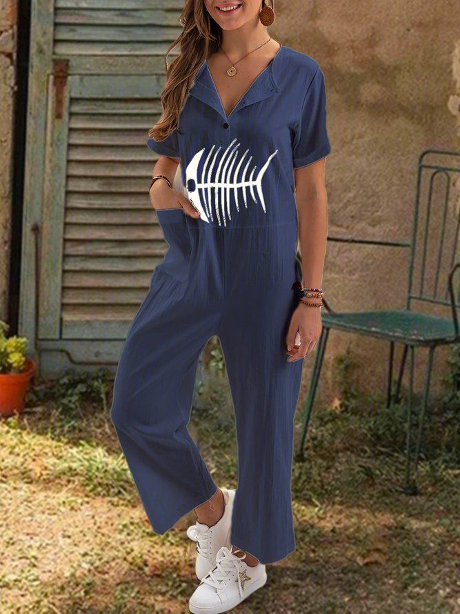 Lässige Kurzarm Jumpsuits mit Taschen
