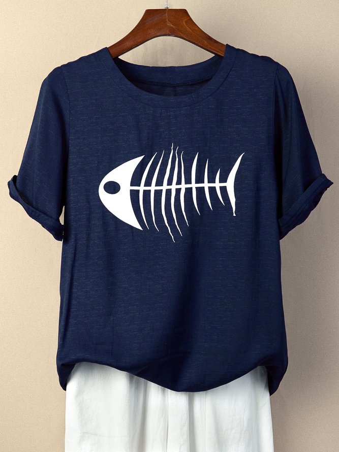 Print Kurzarm Lässige Shirts mit Rundhals