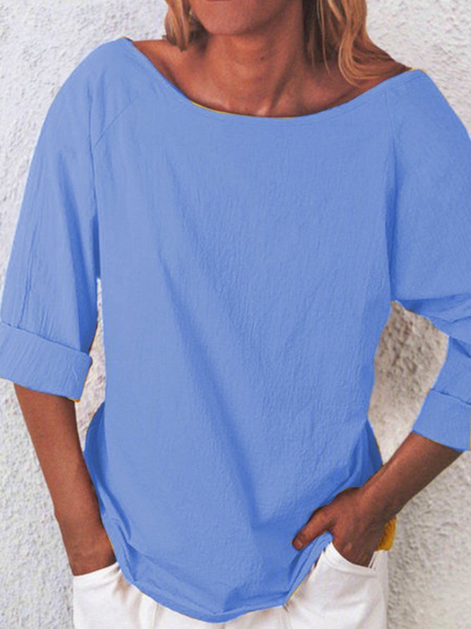 Weite Lässige Blusen&Shirts Damen Unifarben