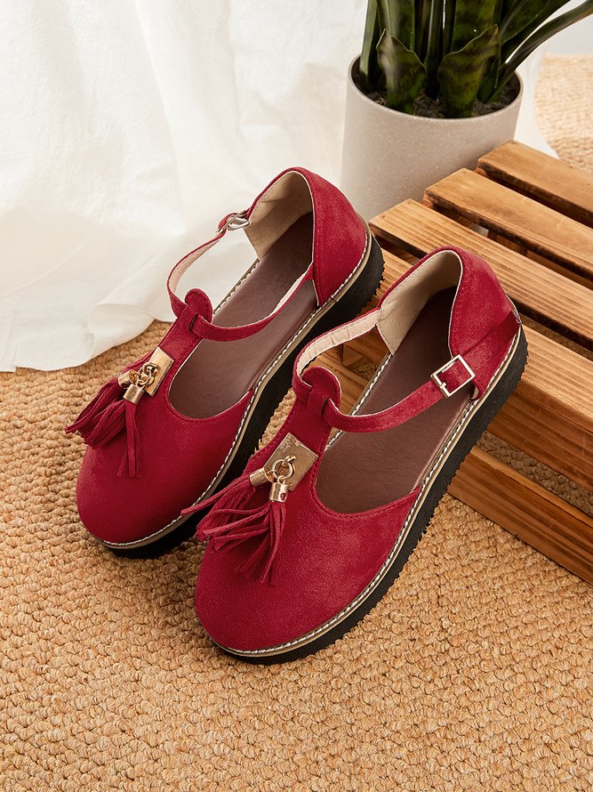 Damen Schnalle Fransen Schuhe