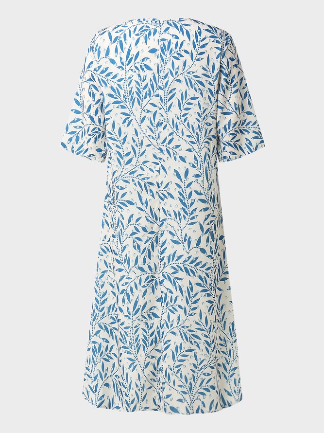 V-Ausschnitt Kurzarm Kleider aus Polyester Baumwolle