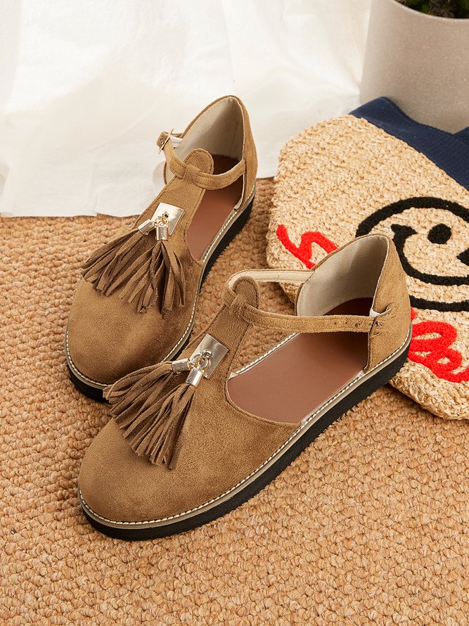 Damen Schnalle Fransen Schuhe