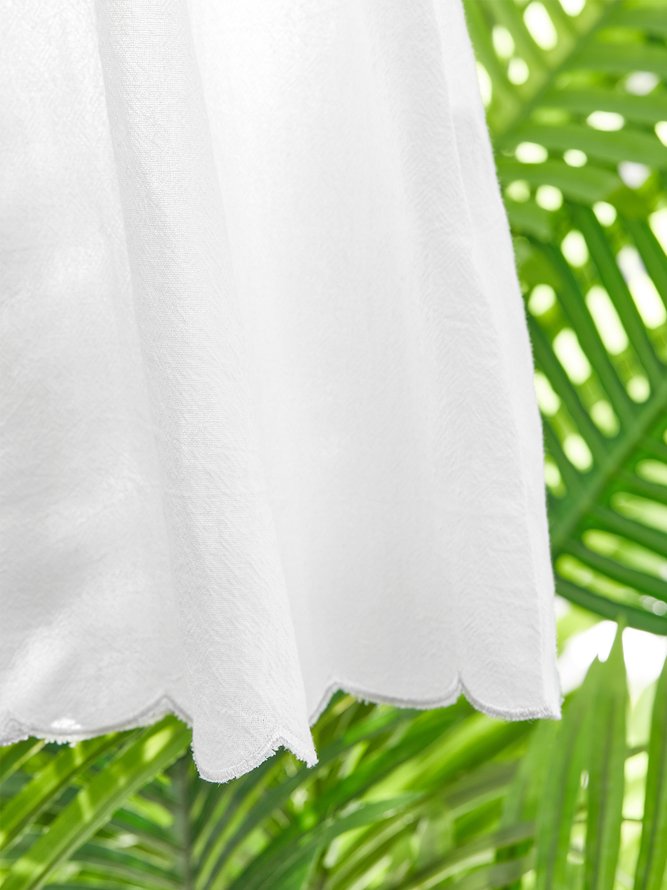 Lässig Baumwolle Locker Kurzarm Gewebe Kleid
