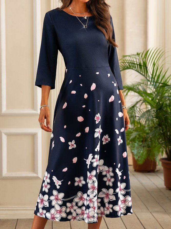 Blumenmuster Kleid mit Dreiviertelärmel