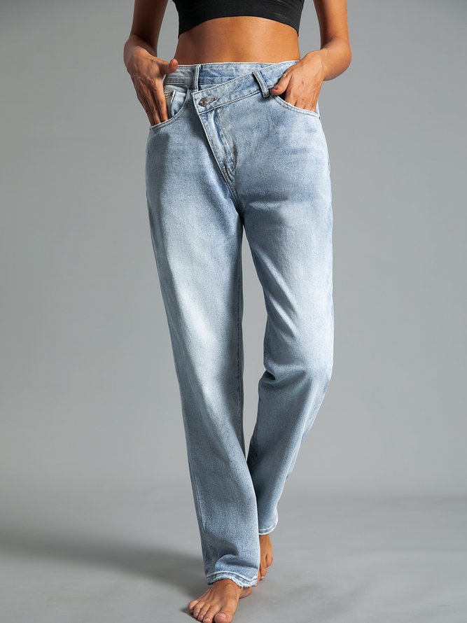 Blau Denim Lässig Normal Jeans