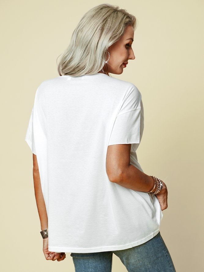 Geblümt Kurzarm Normal Rundhals Shirts & Blusen&Shirts