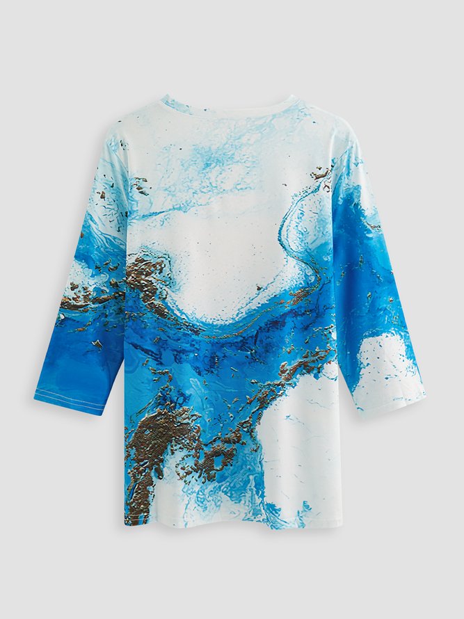 Print Langarm Rundhals Lässig T-Shirt