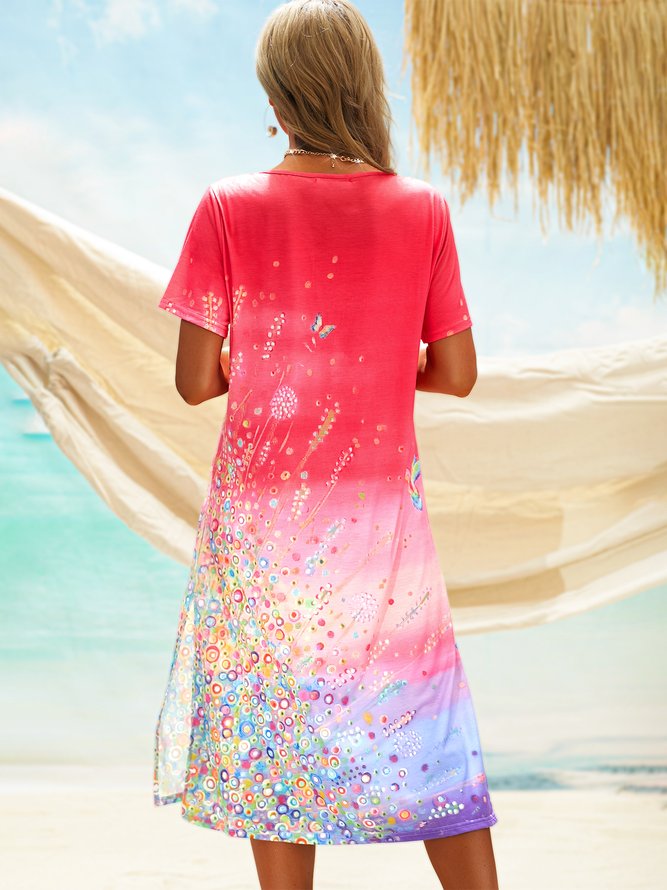 Damen Batik Schicke Kleider mit V-Ausschnitt