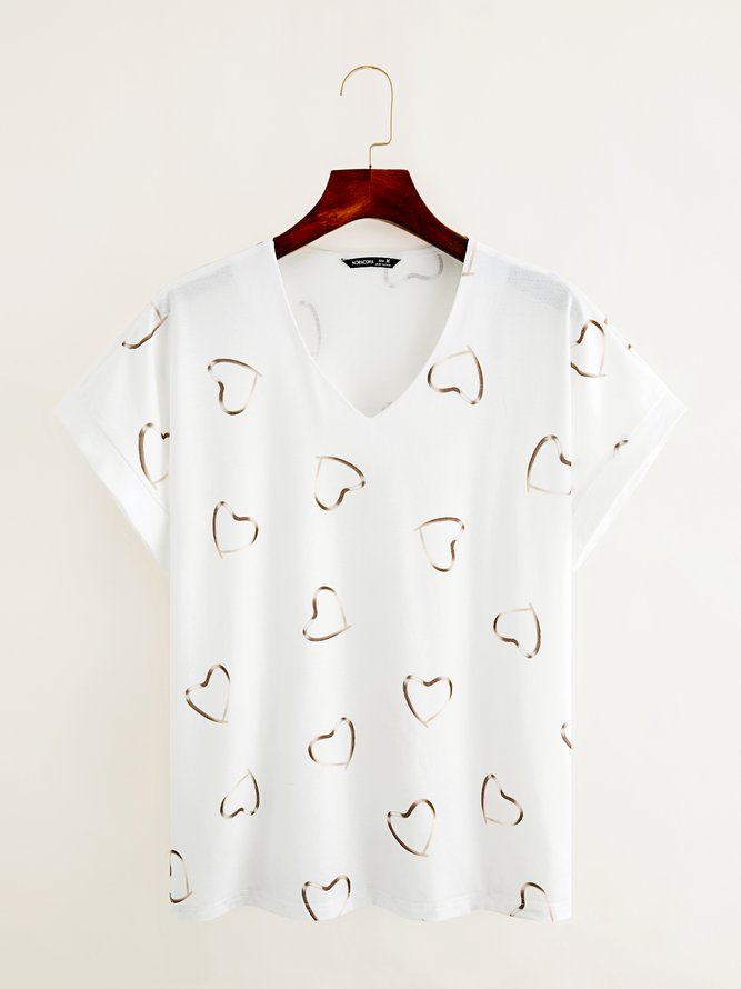 Herz Kurzarm V-Ausschnitt Lässig Shirts & Blusen