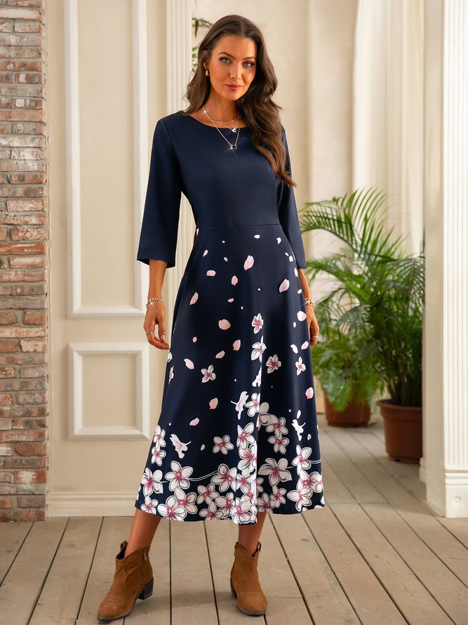 Blumenmuster Kleid mit Dreiviertelärmel
