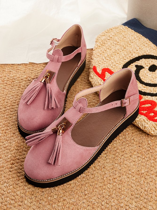 Damen Schnalle Fransen Schuhe