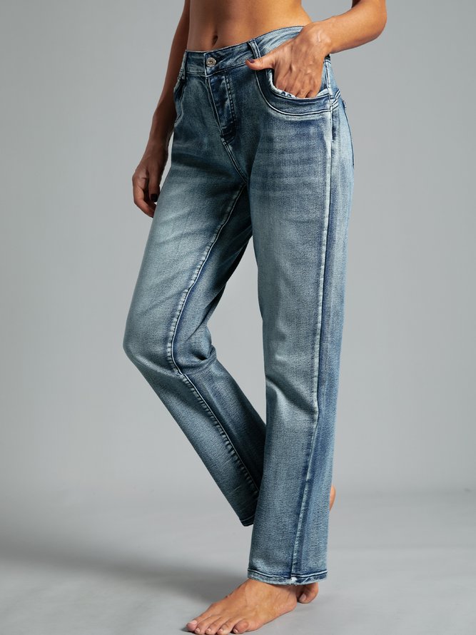 Blau Denim Einfach Unifarben Taschen Jeans