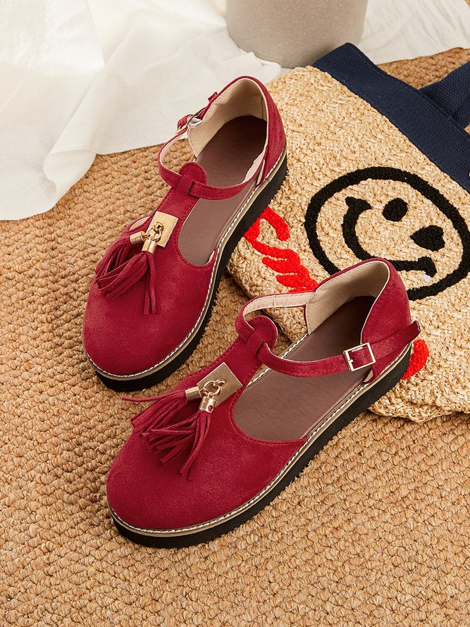 Damen Schnalle Fransen Schuhe