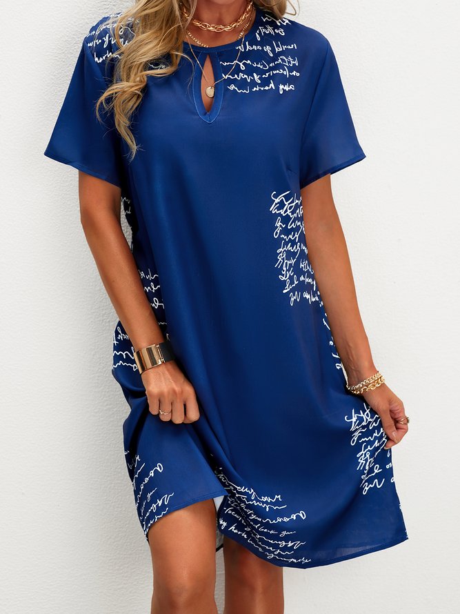 Neu Damen Große Größen Retro Böhmisch Urlaub Normal Lässig Kurzarm Weberei Kleid